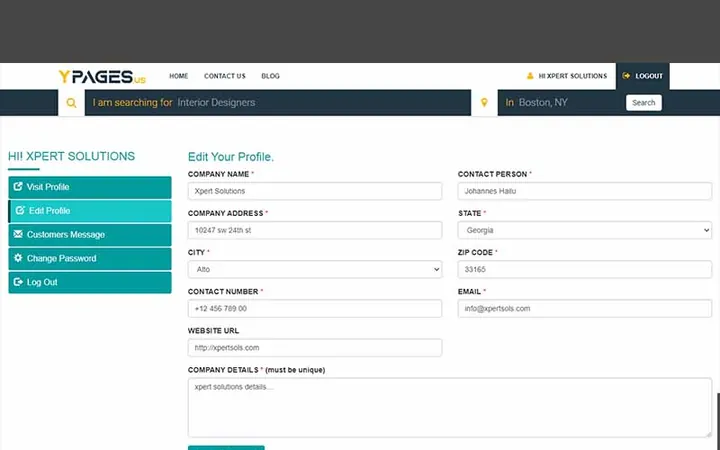 Yellow Pages USA website, built by Xpert Solutions